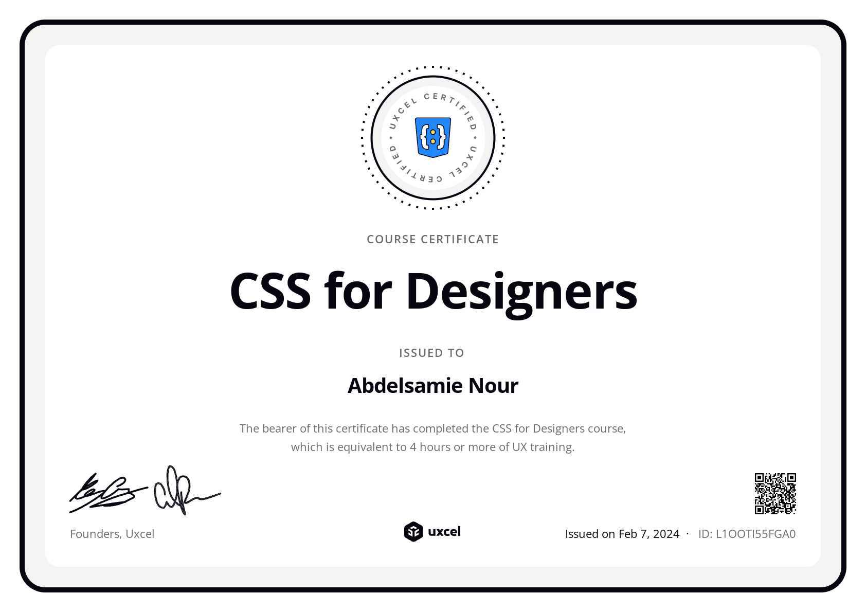 Abdelsamie Nour's certificate